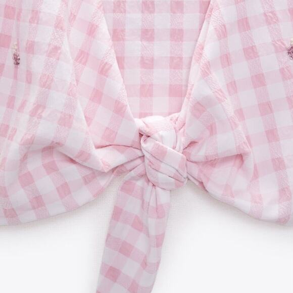 ZARA WOMAN NWT PINK-WHITE CROPPED GINGHAM TOP SIZE MEDIUM 0881/007 - Picture 6 of 8